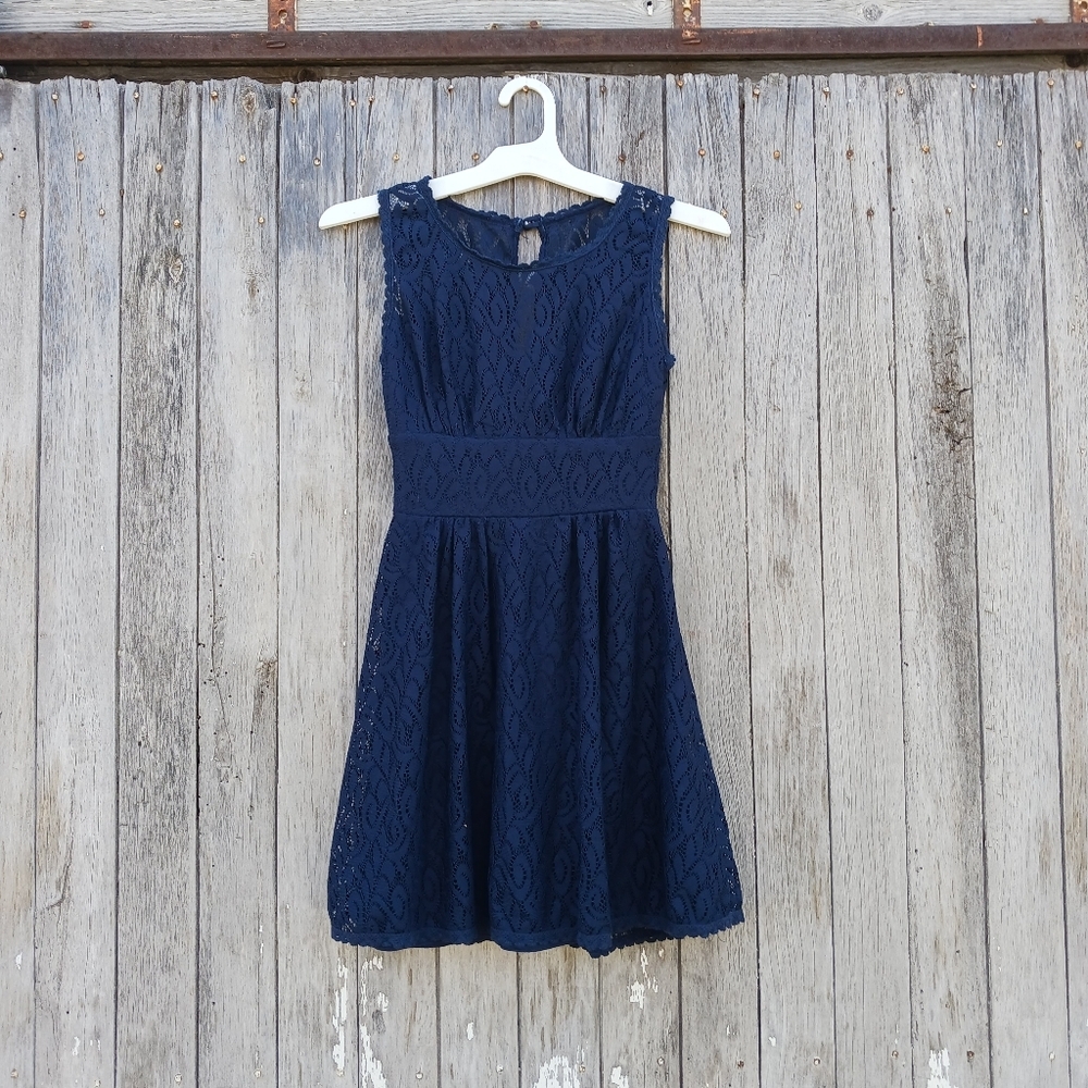B. Darlin Juniors Size 0 Lace Blue Fit‎ And Flare Mini Dress Sleeveless Sundress